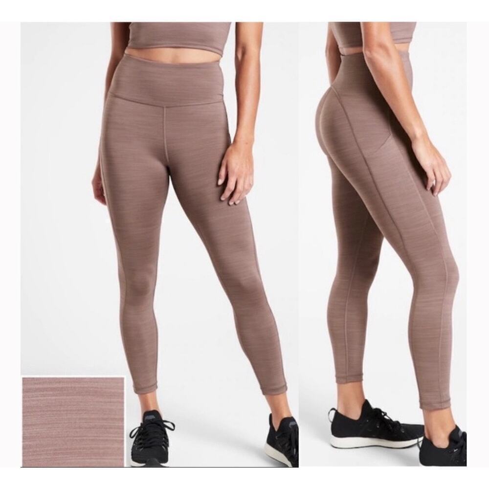 Athleta Ultimate Stash Pocket Space Dye 7/8 Tight Womens Size Small Almond Brown